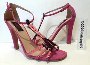 Valentino Garavani Women's Broken Heart T-Strap Suede Sandals, Fuxia, Size 38 - Picture 1 of 11