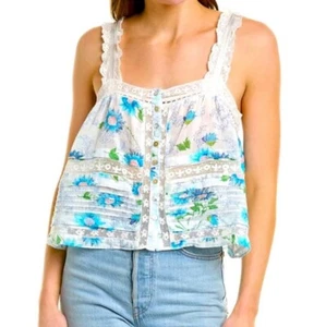 LoveShackFancy Blue Floral Sully Top Eyelet Lace Blouse Tank XS Extra Small $195 - Picture 1 of 12