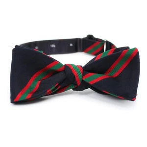 VTG Land's End Navy/Red/Green Stripe Silk Repp Self-Tie Bow Tie Adjustable - Picture 1 of 6