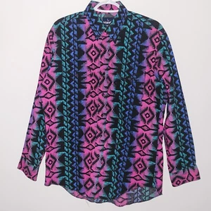 Vintage Wrangler Aztec Long Sleeve Button Up Shirt Men's Size Large Made In USA - Picture 1 of 7
