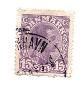 Dinamarca 1913 King Christian X SC: 102 15 Øre Violeta Usado Ligeramente Bisagras - Imagen 1 de 1