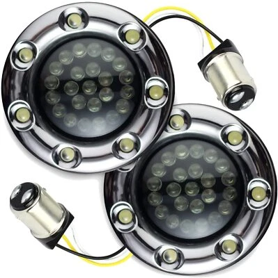 Eagle Lights 2" LED Front Harley Davidson Turn Signals Chrome Trim Ring Halo DRL - Image 1 of 4