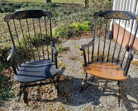Antique Nichols and Stone Co Chairs Rockers Black with Gold fruit Full Size Cover