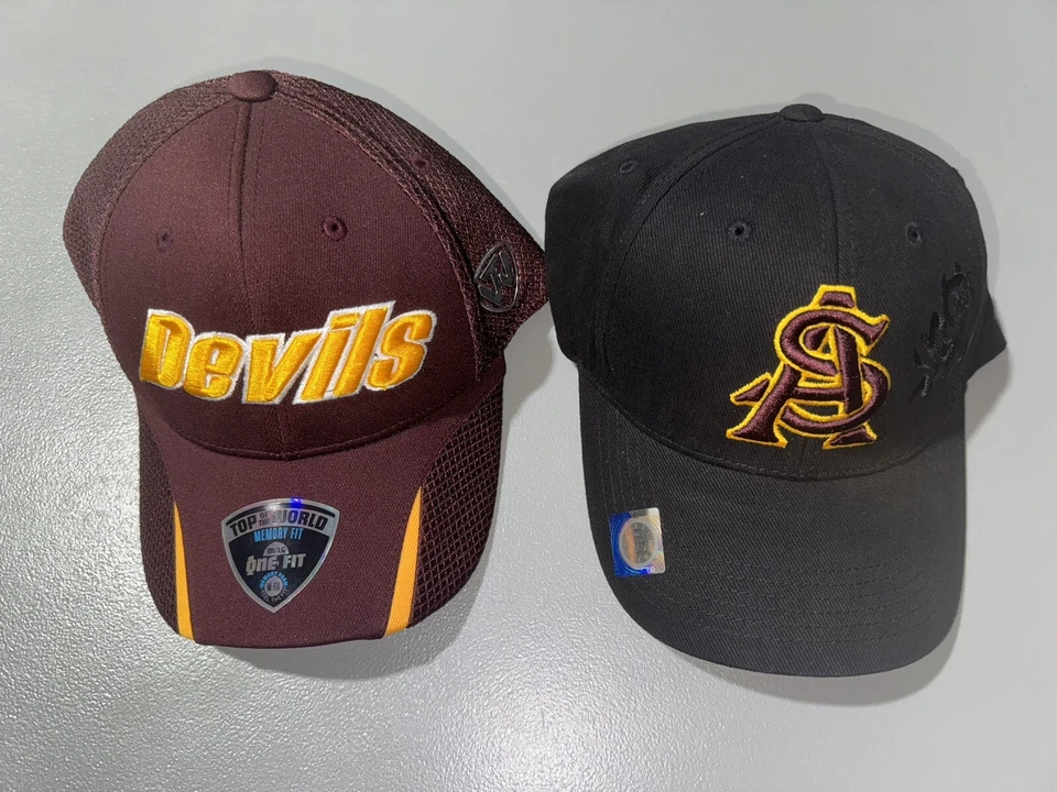 Lot of 2 Men’s Arizona State Sun Devils Maroon Fitted Hat & Black Adjustable Hat - Image 1 of 1
