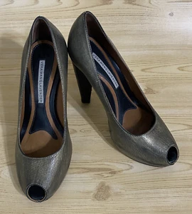 Vera Wang Lavender Peep Toe Pumps Dark Bronze Heels Size 6 / 36 - Picture 1 of 12