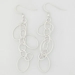 Massive 925 Sterling Silber verbundene Ovale - Ohrhänger, strukturiert & poliert - Bild 1 von 4