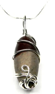 Collar Colgante Envuelto Alambre - Piedra Lingam Shiva 24" Cadena de Eslabones Enchapados en Plata-6 - Imagen 1 de 4