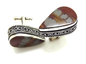 Individuelle Sterlingsilber Birne filigran braun grau gold Achat Hemd Manschettenknöpfe - Bild 1 von 2