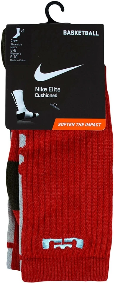 Nike Elite LEBRON Crew Basketball Socks  MEDIUM  (Men 6-8) Red Silver  4696-633 - Image 1 of 1
