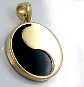 375 ECHT GOLD ☯☯☯ Yin-Yang Anhänger mit Onyx, Ø 16 mm - Bild 1 von 4