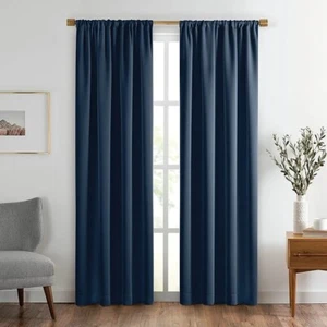 SunVeil Vanderbilt Extra-Wide Blackout Curtain YarnLock Technology Navy 52x84" - Picture 1 of 7