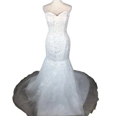 Vestido de noiva branco sem alças novo em folha 8/10 sereia vestido de noiva renda organza - Imagem 1 de 4