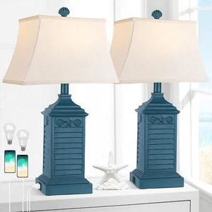 Set of 2 Table Lamps for Living Room Bedrooms, Coastal Nautical Navy Blue Bed... - Picture 1 of 9