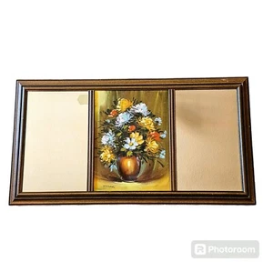 Vintage Retro 70s Oil Painting Floral With Two Mirrors Framed - Picture 1 of 13