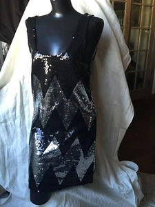 BB Dakota Dress Black And Silver Sequins Chevron Design NWOT $100.00 Size S - Picture 1 of 12