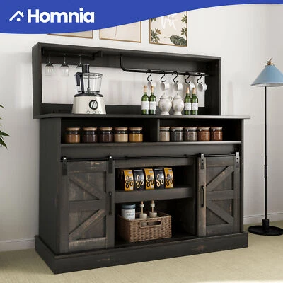 52" Sideboard Buffet Storage Home Bar Cabinet Wine Glass Racks w/ Power Outlets - Image 1 of 4