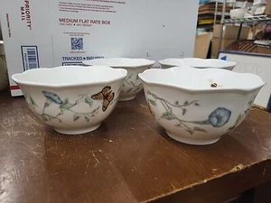 4 Lenox Butterfly Meadow Cottage Rice Cereal Fruit Bowls Dragonfly Bee 5-5/8" - Picture 1 of 6