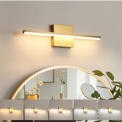 Luz de tocador dorada cepillada 16 pulgadas - Aplique de pared LED regulable moderno, envío rápido Foto 1 de 4