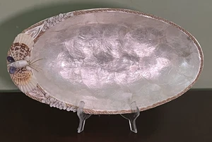 Plato ovalado Capiz Shell con detalles de caracol marino 16,5" decoración de casa de playa-Filipinas - Imagen 1 de 23