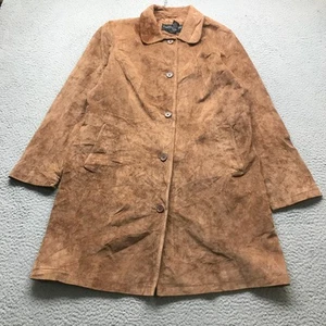 Centigrade Suede Leather Lined Trench Coat Jacket Womens Medium Pockets Brown - Picture 1 of 12