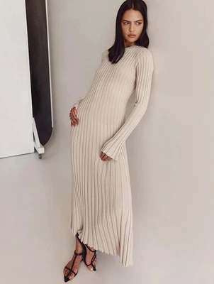 Dissh BNWT Dress Size L Large Ada Elegant Long Sleeve Stretch Rib Knit Maxi - Image 1 of 4