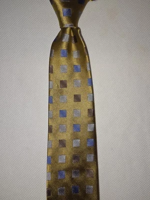 PAUL FREDRICK 100% Seda Dorado Audaz Diseño Geométrico Multicolor Ex Largo Nuevo con Etiquetas Cuello Foto 1 de 4