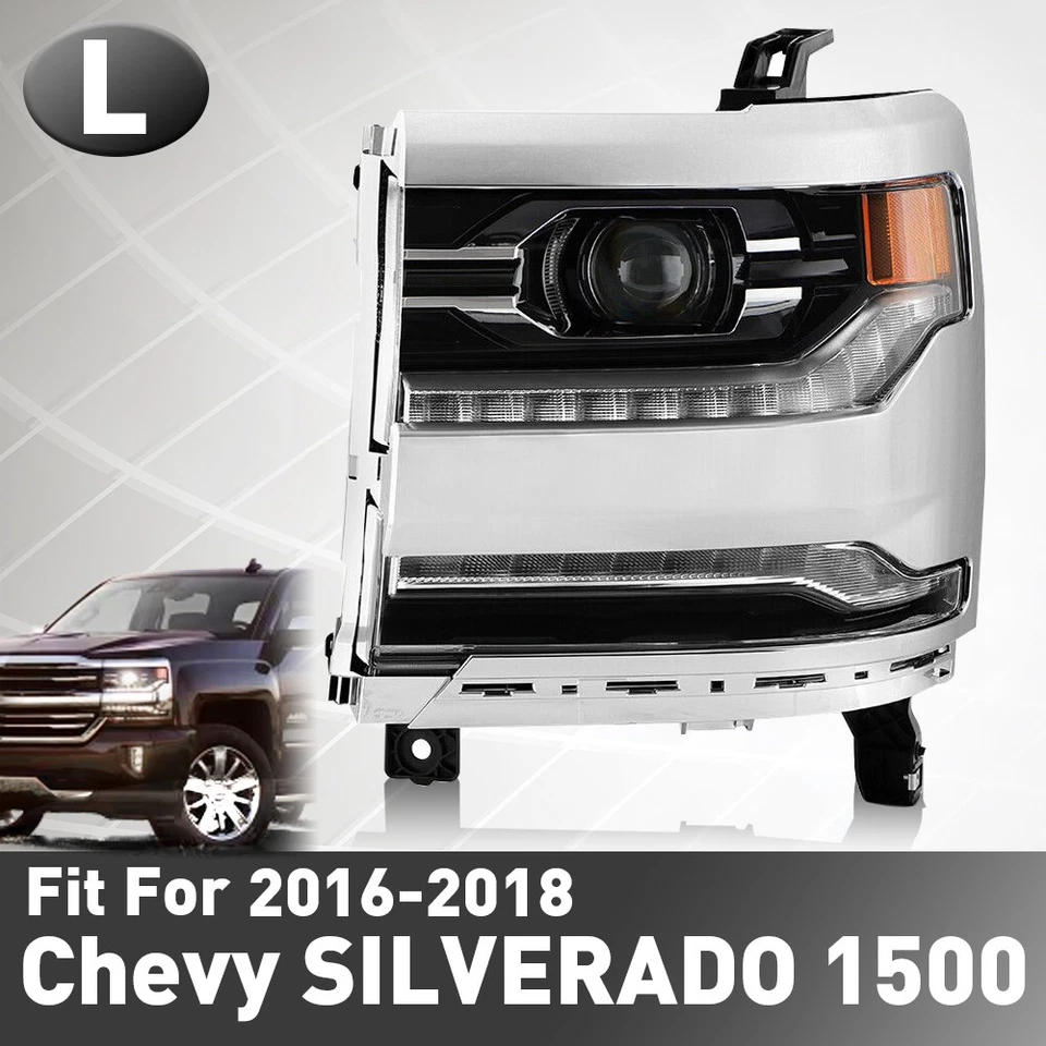 Full LED Headlight For 2016-2018 Chevy Silverado 1500 w/ Chrome Bezel Left Side - Image 1 of 4