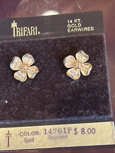 Pendientes TRIFARI Dogwood Flor Perforada 14k Poste Oro Trifarium De Colección Nuevos con Etiquetas Primavera - Imagen 1 de 5