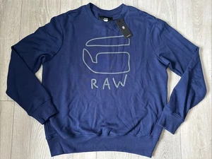 Nueva Sudadera G Star Calce Regular Cuello Redondo Azul Grande PVP £75 - Imagen 1 de 4