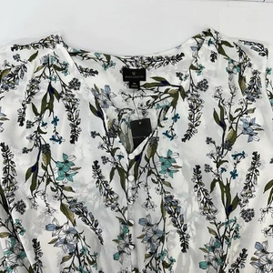 Worthington Womans Semi Sheer Wildflower VNeck ButtonElastic Waist NWT Blouse XL - Picture 1 of 12