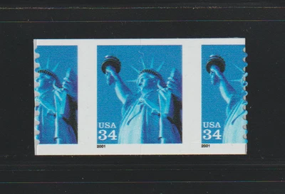 US EFO ERROR Stamps #3477 Statue of Liberty coil pair: Major Die cut Shift! MNH - Image 1 of 2