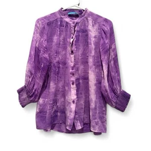 Alice + Olivia Silk Purple Abstract Button Up Blouse Top Size Small - Picture 1 of 5