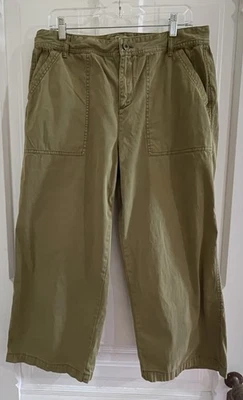 Vtg Orvis Cotton Explorer Pants Wide Leg 14 Pockets Loops Lt Olive Hiking Crop - Image 1 of 4