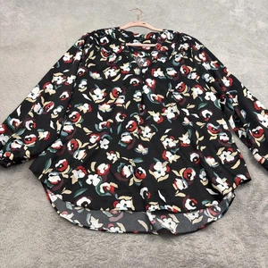 Alfani Satin Blouse Womens 2X Black Red Floral Career Work Mature Office Church - Picture 1 of 15