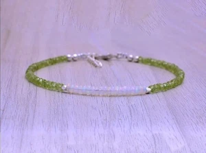 Fire Opal & Green Peridot 3-4MM Faceted Rondelle Gemstone Beaded Bracelet 6-8" - Picture 1 of 10