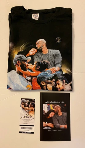 Kobe Bryant A Celebration of Life Memorial Items Shirt Booklet Ticket & Pin Cover