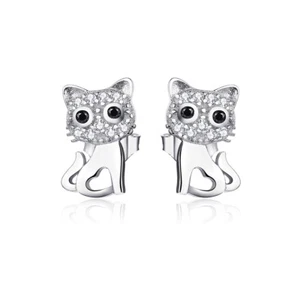 Cute Cat Kitten Stud Earrings Genuine Sterling Silver 925 Girls Ladies Women - Picture 1 of 6