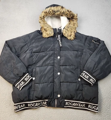 VTG Y2K Rocawear Puffer Jacket Women's 2XL Black Removeable Fur Lined Hood Ski - Image 1 of 4