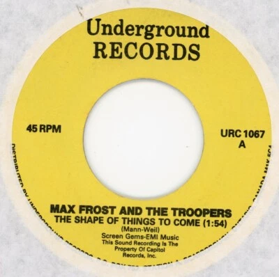 Garage Rock 45 MAX FROST & The TROOPERS The Shape of Things to Come / BOBBY VEE - Image 1 of 2