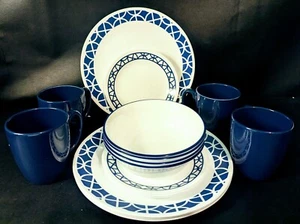 Corelle Classic 16 Piece Dinnerware Set Cobalt Circles With Mugs for 4 - Picture 1 of 5