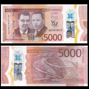 Jamaica 5000 Dollars, 2022, Pick#101, 60th Anniversary, polymer banknote, UNC - Picture 1 of 1