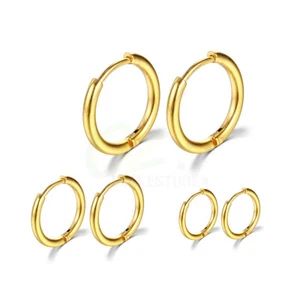 3 Pairs Huggie Hoop Earrings Surgical Steel Cartilage Helix Lobes Hinged Sleeper - Picture 1 of 21