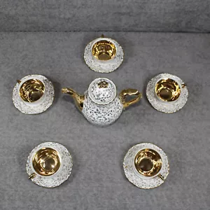 Bavarian Porcelain Tea Set Rudolf Wachter Gold Floral Patern - Five Cup Set - Picture 1 of 23