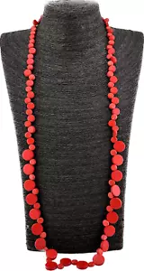 Necklace Red Wooden Discs Circles Beaded Single Strand Graduated 90 cm Long New - Picture 1 of 9