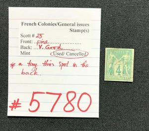 French Colonies/General Issues, 1 USED Stamp, Scott #25, SCV 2009 =$14.50, #5780 - Picture 1 of 2