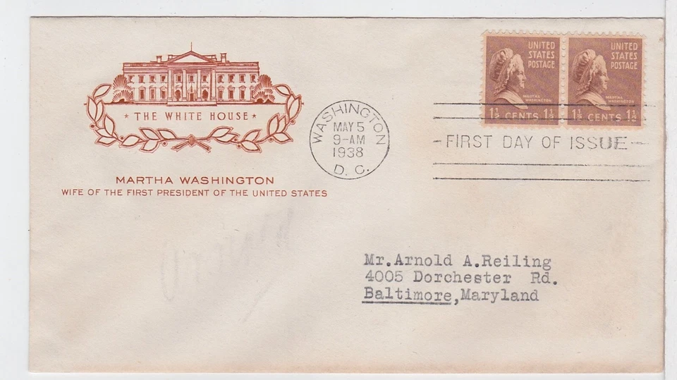 TurtlesTradingPost- Martha Washington 1-1/2c Prexie #805  FDC 1938 Farnam Cachet - Image 1 of 1