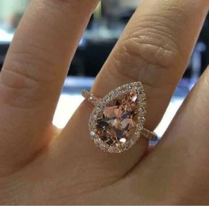 18K ROSE GOLD PEAR SHAPED HALO ENGAGEMENT RING GF ETERNITY WEDDING - Picture 1 of 14