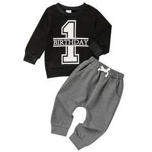1st Birthday Clothes Outfit Boy Baby One Year Old Birthday Outfit Long Sleeve... - Picture 1 of 7