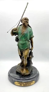 CHINESE FISHERMAN BRONZE MARBLE STATUE # 1930 SIGNED HIBBALD - Picture 1 of 7
