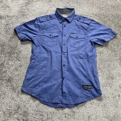 Sovereign Code Button Up Shirt Mens Medium Blue Pockets Short Sleeve Adult Top - Image 1 of 4